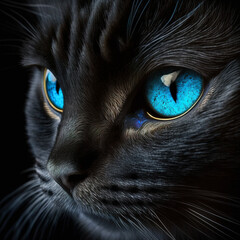 A black cat with blue eyes, generative ai technology