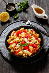 pepper tomato mozzarella pasta salad in bowl