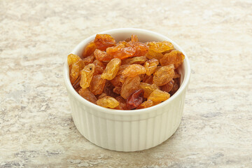 Sweet yellow raisin in the bowl