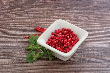 Red pepper seeds in the bowl