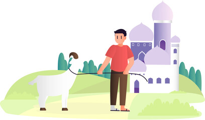 islamic design illustration concept for Happy eid al adha or sacrifice celebration event with people