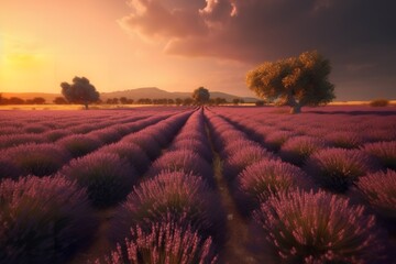 Provencal Splendor: Captivating Purple Lavender Field at Sunset in Laveen, Creating a Serene and Enchanting Scene, purple lavender field, provence, sunset, laveen, nature, landscape, scenic, beauty,
