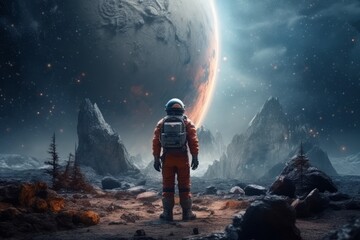 Fototapeta na wymiar Astronaut on the background of the planet Mars, generative Ai