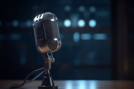 Retro microphone on a black background. Vintage microphone on a black background, generative Ai