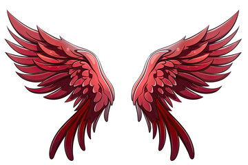 Red angel bird wings on transparent background, cartoon, sketch style Generative AI 