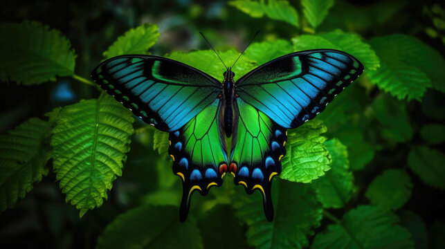 Beautiful Emerald Swallowtail Butterfly close-up Picture, Nature Photography, Illustration