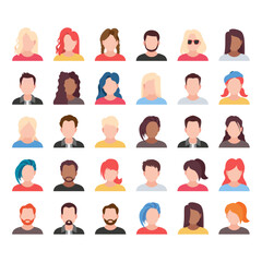 Set of flat illustration vector avatars of different people. Collection of various male and female portraits.