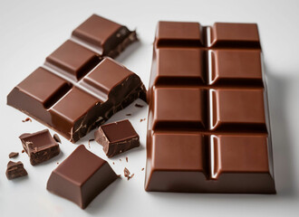 Fototapeta premium Broken chocolate bar with nuts isolated on white background