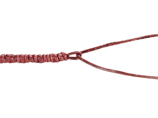 Brown leather rope with knot isolated on white background.