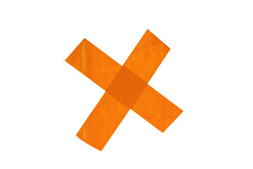 Orange wrong sign, do not paste on the wall, made of scotch tape isolated on white background.
