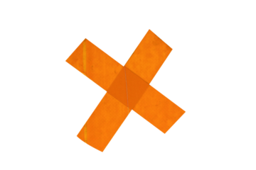 Orange wrong sign, do not paste on the wall, made of scotch tape isolated on white background.