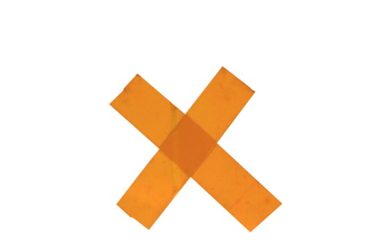Orange wrong sign, do not paste on the wall, made of scotch tape isolated on white background.