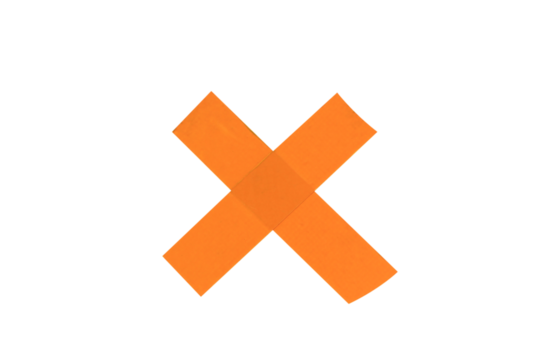 Orange wrong sign, do not paste on the wall, made of scotch tape isolated on white background.