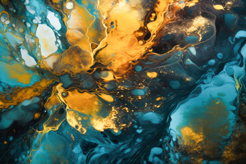 Abstract fluid art painting in alcohol ink liquid technique. Imitation of marble stone cut. Blend of colors that creates sheer waves. Background for posters, product packaging. Generative AI