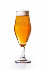 A glass of beer with foam in a white background