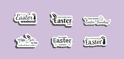 Obraz premium Vector happy easter day emblem set colorfull typography style for greeting card text templates, label, badges, decoration, sale banner, party, poster, promotion, tag, decoration.
