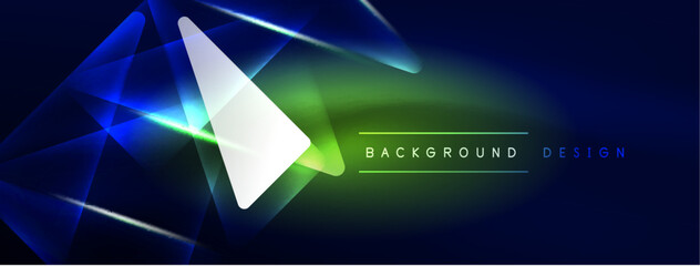 Fototapeta premium Neon lights hacking geometric background, virtual reality or artificial intelligence concept, cyberpunk geometric template for wallpaper, banner, presentation, background