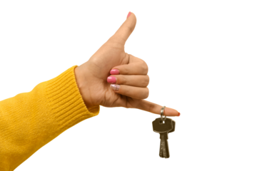 hand holding house keys isolated on transparent background