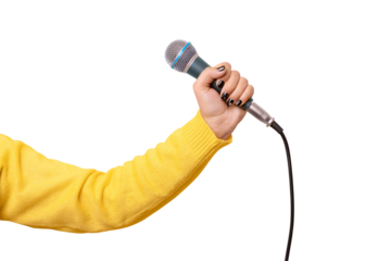 hand holding microphone isolated on transparent background