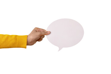 talk bubble speech icon in hand isolated on transparent background - 604546691