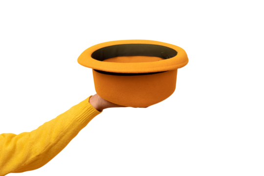 fashionable felt hat in hand isolated on transparent background - Powered by Adobe