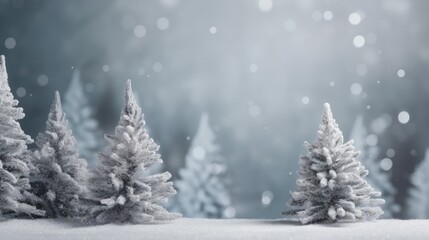 Obraz premium Winter fir trees and pines. Christmas and New Year background. Festive seasonal Christmas bright background. Holiday poster and banner, greeting card. generative ai