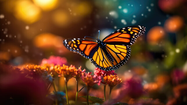 Beautiful Monarch Butterfly close-up Picture, Nature Photography, Illustration