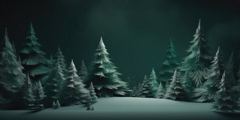 Winter fir trees and pines. Christmas and New Year background. Festive seasonal Christmas bright background. Holiday poster and banner, greeting card. generative ai