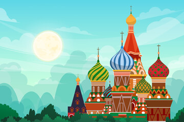 Beautiful landscape Kremlin Saint Basil Cathedral in Moscow vector