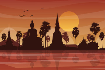 Scene silhouette of famous place in Thailand vector