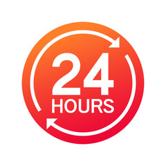 Twenty four hour with arrow loop icon, 24 hours cyclic sign, Opened order execution or delivery, All day business and service, Vector design illustration