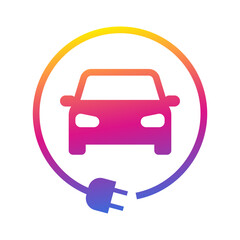 Electric car with plug icon symbol, EV car, Green hybrid vehicles charging point logotype, Eco friendly vehicle concept, Vector illustration