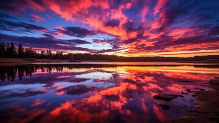 Fototapeta na wymiar a beautiful sunset over the lake