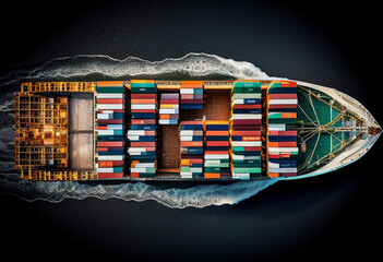 Obraz premium Container Cargo freight ship sea with working crane bridge at sea for Import Export generative ai