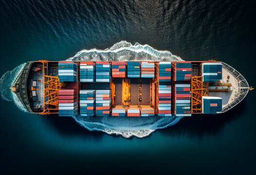 Container Cargo freight ship sea with working crane bridge at sea for Import Export generative ai