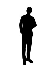 Man silhouette icon isolated on white background. Black businessman in suit shadow shape. Wedding groom emblem.