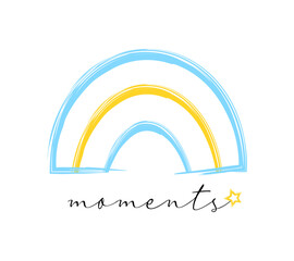 Obraz premium Watercolour textured rainbow drawing. Cute life moments card or t-shirt print template. Vector nursery wal art poster print, colorful boho illustration.