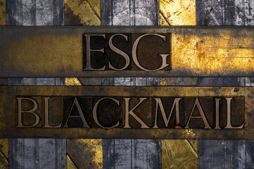 ESG Blackmail text with on grunge textured copper and gold background