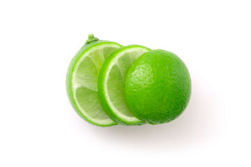 Lime slice isolated on white background , top view , flat lay.