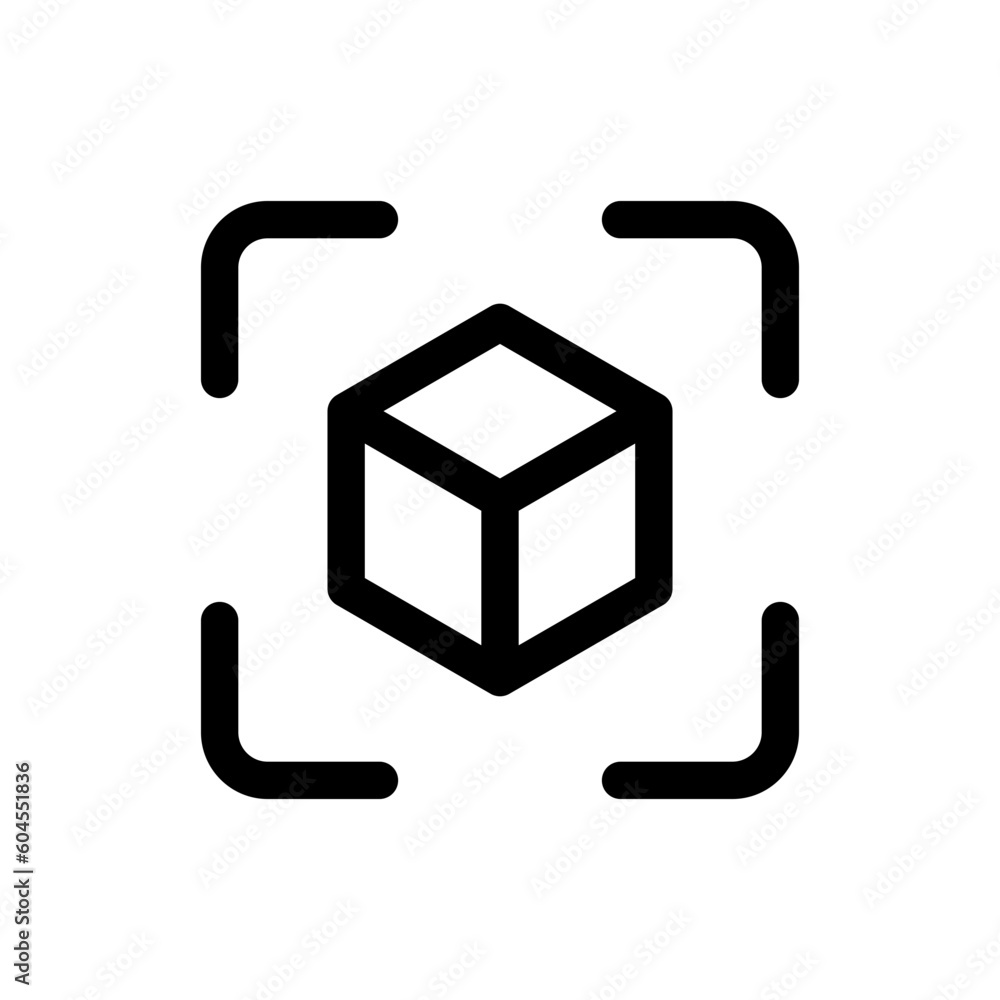 Poster Cube icon with maximize icon , resize zoom scale expand icons - capture symbol center screen, Augmented reality. cube symbol, 3D Cube line icon