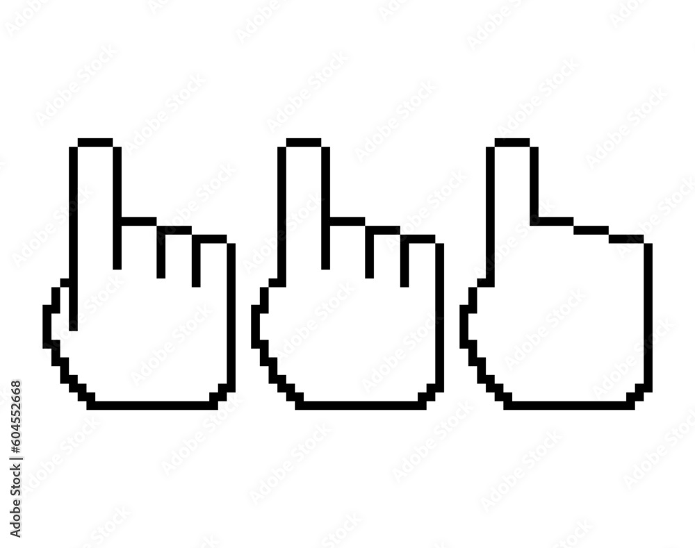 Aufkleber set of finger pixel icon, web cursor click mouse symbol, computer pointer vector illustration