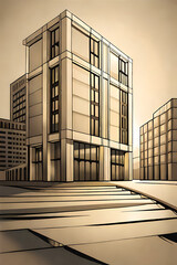 Modern city building drwawing. AI generated illustration