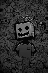 Fototapeta premium Black cartooned wallpapers for gamers. Generative ai