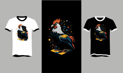 t-shirt design template of Colorful Rooster pop art style vector illustration