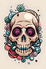 Cartoon skull. AI generated illustration