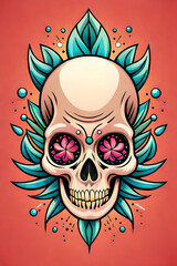 Cartoon skull. AI generated illustration