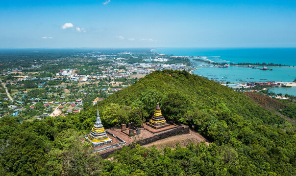 The Two Stupas on Khai Muang Hill (Black and white pagoda or TWO BROTHERS PAGODA). Songkhla ancient town at Hua Khao, Singhanakhon, Songkhla, Thailand