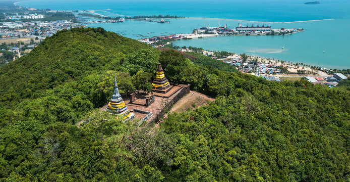 The Two Stupas on Khai Muang Hill (Black and white pagoda or TWO BROTHERS PAGODA). Songkhla ancient town at Hua Khao, Singhanakhon, Songkhla, Thailand