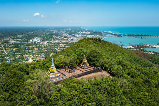 The Two Stupas on Khai Muang Hill (Black and white pagoda or TWO BROTHERS PAGODA). Songkhla ancient town at Hua Khao, Singhanakhon, Songkhla, Thailand