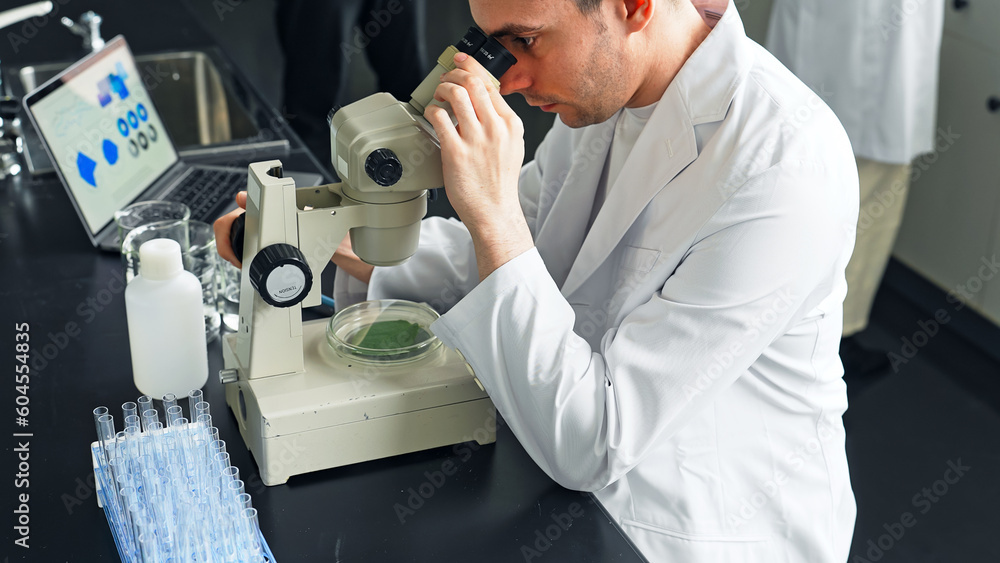 Poster Multinational researcher group experimenting in the lab. Research and Development.